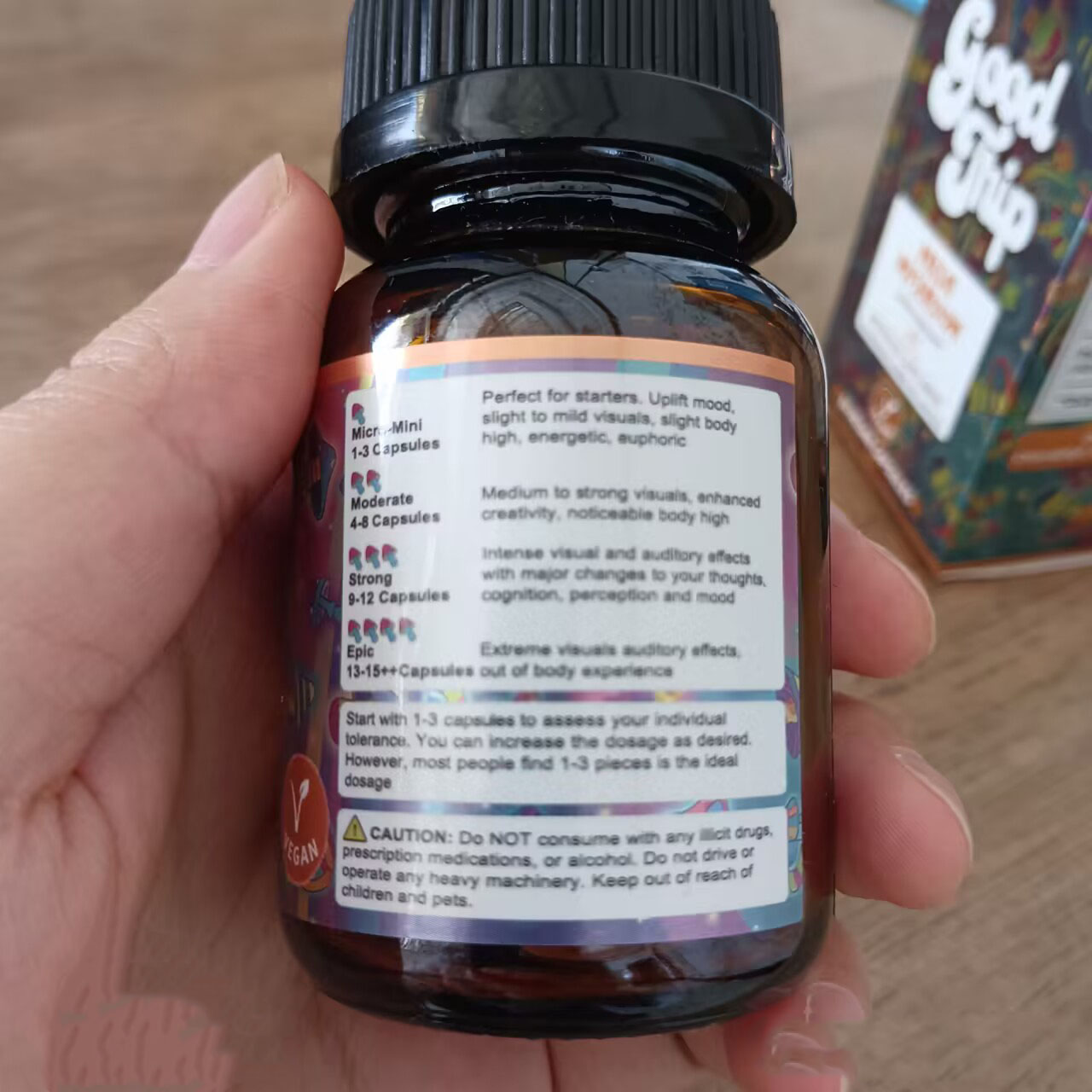 Empty Packing Good Trip 4g Psilocybin Mushroom Pills Vegan Capsules Bottle Empty Glass Jar