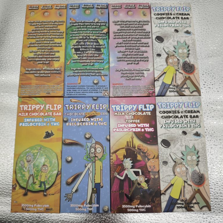 Trippy Flip 3500mg Psillocybin & 500mg THC Chocolate Boxes Empty Packing 4 Flavor