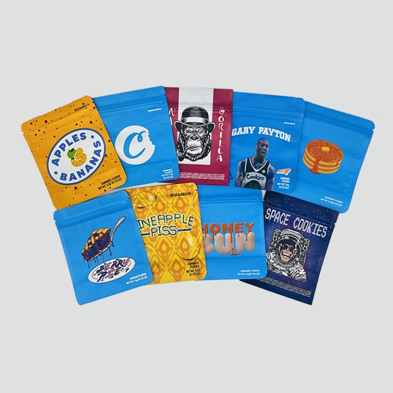 Empty 3.5g holographic cannabis mylar bags - 8 designs