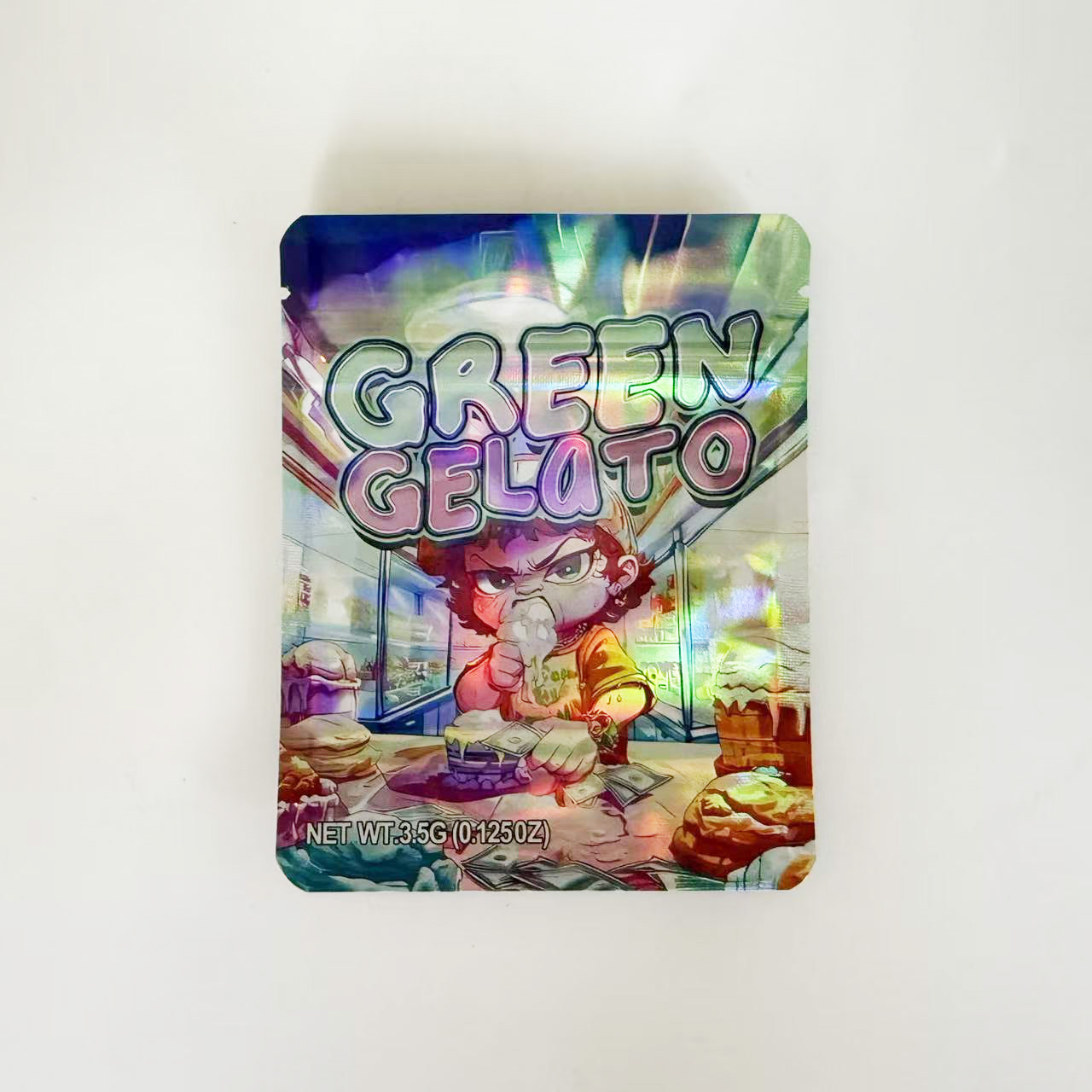Empty 3.5g mylar bag - Green Gelato design