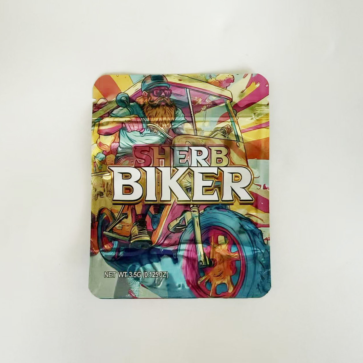Empty 3.5g mylar bag - Sherb Biker design